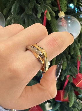 重工分层电镀个性项链设计三环方形戒指女三种拼色戒圈中性耳环