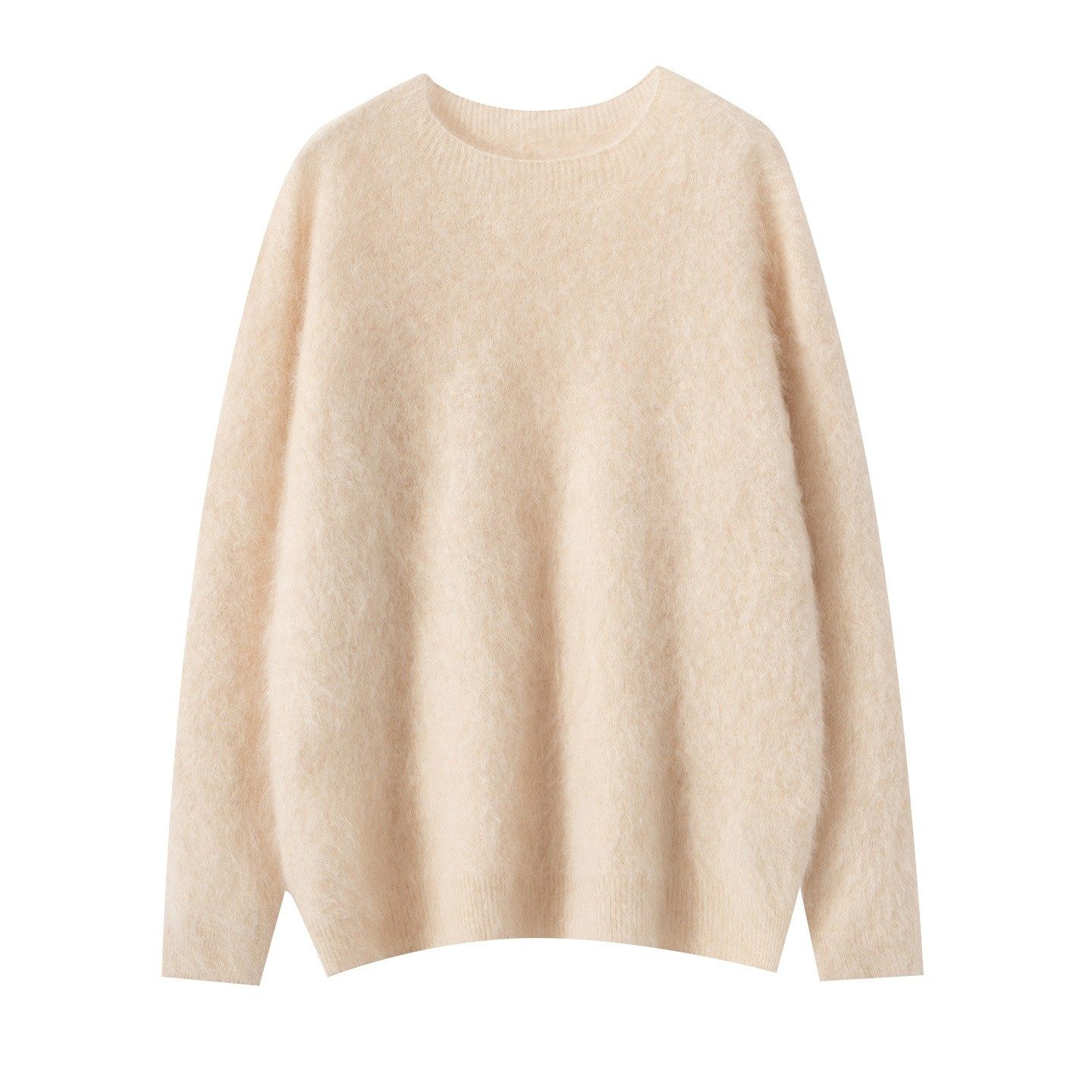 秋冬新款无缝一体拉绒100%纯山羊绒衫女圆领毛衣宽松慵懒风打底衫,淘宝优惠券,粉丝福利购,淘宝优惠卷