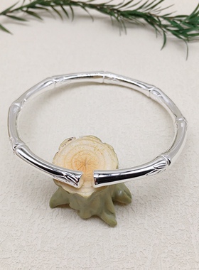 胜银·开口竹节纯银手镯百搭时尚简约女生礼物实心足银999手镯