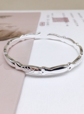 胜银·年年有鱼仿古或亮面足银999.9手镯实心流行小女生闺蜜银镯