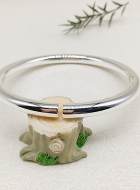 胜银·亮面开口男式女生荷花荷叶纯银手镯闺蜜礼物经典足银999