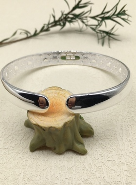 胜银·新款亮面开口四叶草幸运之花纯银手镯经典百搭时尚足银999