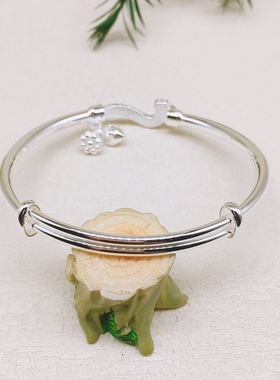 胜银·新款如意推拉带莲蓬莲子纯银手镯百搭简约女生礼物足银999