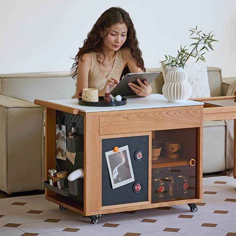 现代简约可移动茶几樱桃木实木茶水柜阳台可伸缩茶桌边几沙发角几,淘宝优惠券,粉丝福利购,淘宝优惠卷