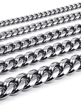 欧美嘻哈不变色不锈钢古巴链日字扣圆磨加密钛钢项链男士服装配饰