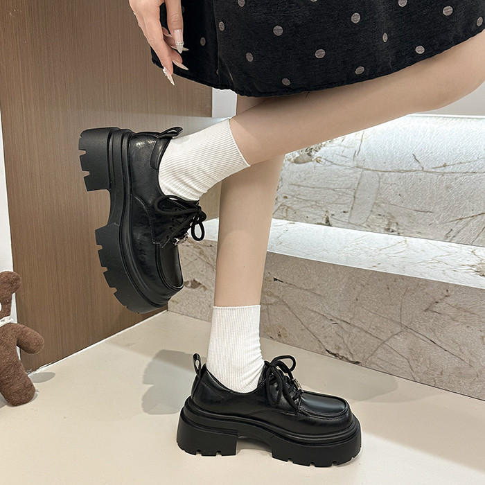 英伦风厚底小皮鞋女2026春季新款深口系带粗跟乐福鞋百搭增高单鞋,淘宝优惠券,粉丝福利购,淘宝优惠卷
