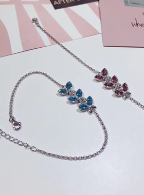 香港正生s925纯银复古滴胶彩釉花朵拼色链条简约小清新配链项链女