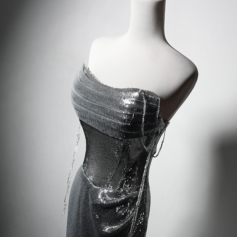 闪银色成人礼毕业年会舞台表演出主持晚宴年会生日新娘结婚敬酒服
