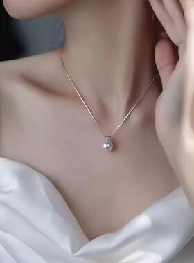 圆珠仿珍珠吊坠项链女简约时尚气质优雅温柔锁骨链ins风小众颈链