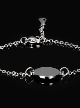 跨境欧美简约百搭热卖19MM三色圆牌手链不锈钢可激光刻字Logo批发