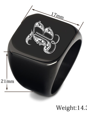 欧美跨境方形18MM激光雕刻26个英文首字母黑色不锈钢戒指指环批发