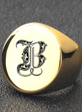 厂家批发不锈钢光面激光26英文字母戒指 圆形22MM钛钢复古男戒指