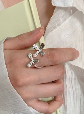 甜美花朵花瓣戒指女百搭时尚个性叠戴开口指环小众设计感食指戒潮