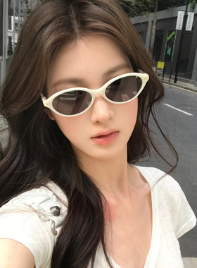 复古赫本风白色猫眼墨镜旅游拍照女防紫外线可配近视太阳镜yaoll