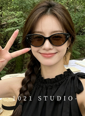 猫眼近视墨镜女款高级感2026新款大脸显瘦复古黑茶太阳镜开车专用