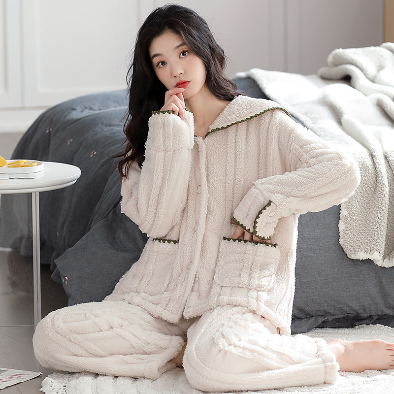 睡衣女冬季珊瑚绒加厚加绒保暖女款秋冬法兰绒甜美冬款家居服套装,淘宝优惠券,粉丝福利购,淘宝优惠卷