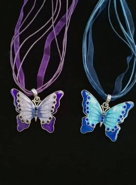 日系原宿土酷风镶钻蝴蝶锁骨链