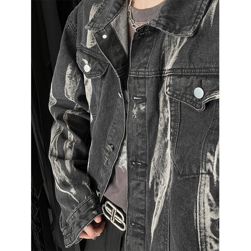 junmanner 手绘烟灰涂鸦美式潮流翻领宽松休闲上衣秋冬男牛仔外套,淘宝优惠券,粉丝福利购,淘宝优惠卷