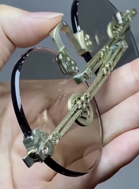 天然水晶石眼镜复古圆老梁子平面高清原矿老石头镜防干涩清凉老人