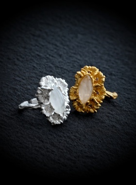 马眼绽放曼陀罗花戒指新中式冰透白玉髓开口戒古典温柔风小众戒指