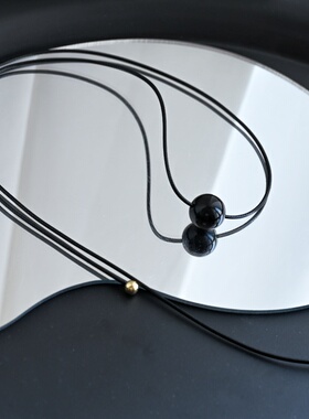 一颗黑玛瑙项链极简黑珠吊坠高级感可调节进口黑绳锁骨链小众项链
