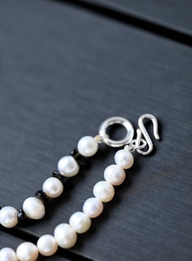 高级感混搭强光天然珍珠拼黑色石头项链时尚气质百搭锁骨链颈链女