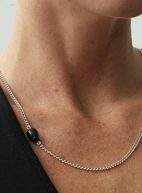 僵硬猫黑曜石黄铜情侣单颗黑珠