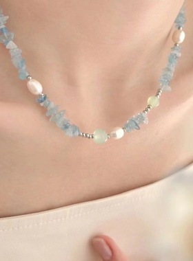 蓝色系套装~海蓝色仿巴洛克项链