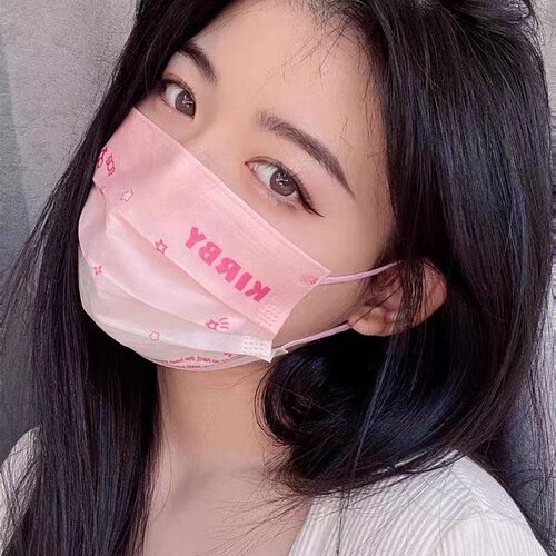 腮红星之卡比小红书同款卡通印花可爱透气蜜桃粉渐变一次性口罩女 - 图1