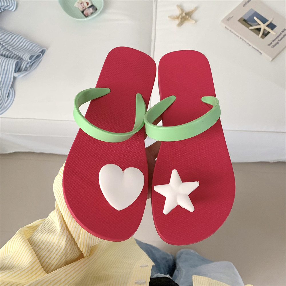 细细条 韩系爱心星星人字拖女休闲度假风沙滩防滑夏天夹脚凉拖鞋,淘宝优惠券,粉丝福利购,淘宝优惠卷