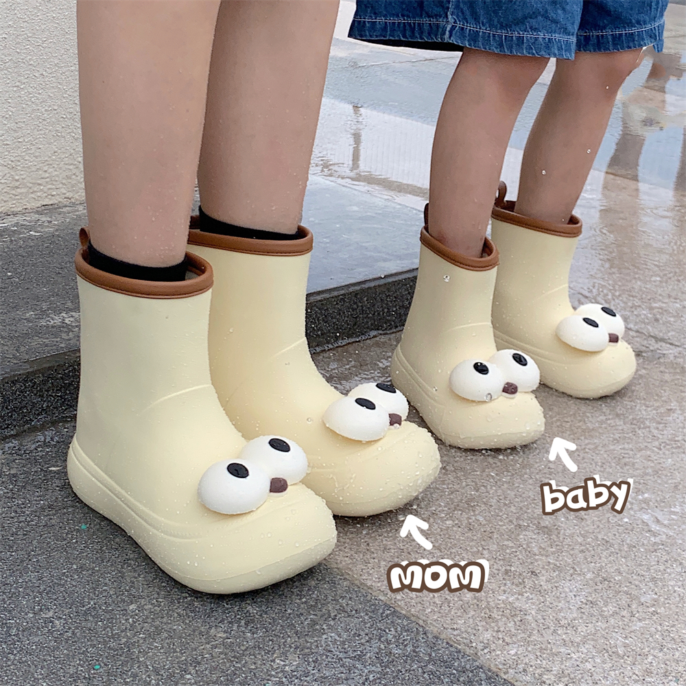 细细条 大眼睛儿童雨鞋女童男宝宝亲子可爱防滑防水时尚中筒雨靴,淘宝优惠券,粉丝福利购,淘宝优惠卷