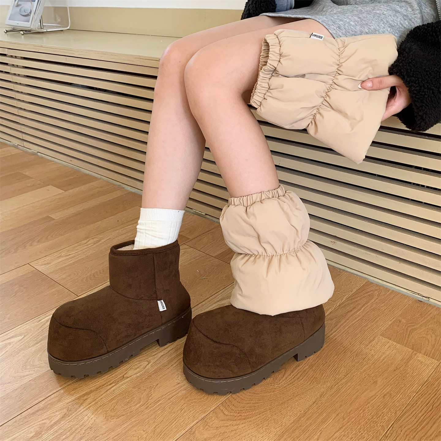 细细条 秋冬保暖百搭雪地靴腿套女韩版ins时尚简约风堆堆袜套靴套,淘宝优惠券,粉丝福利购,淘宝优惠卷