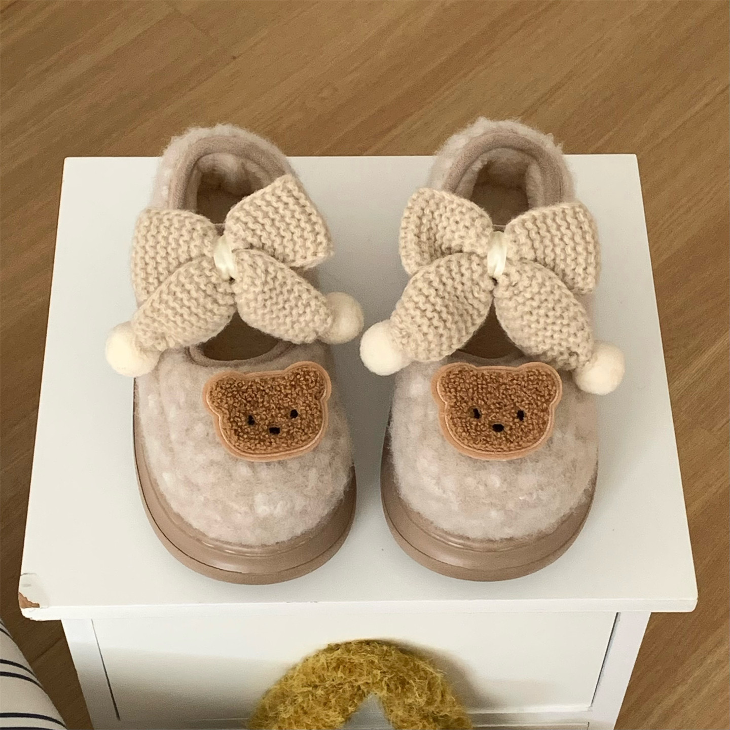 细细条 厚底玛丽珍豆豆鞋女ins可爱小熊防滑冬外穿网红魔术贴棉鞋,淘宝优惠券,粉丝福利购,淘宝优惠卷