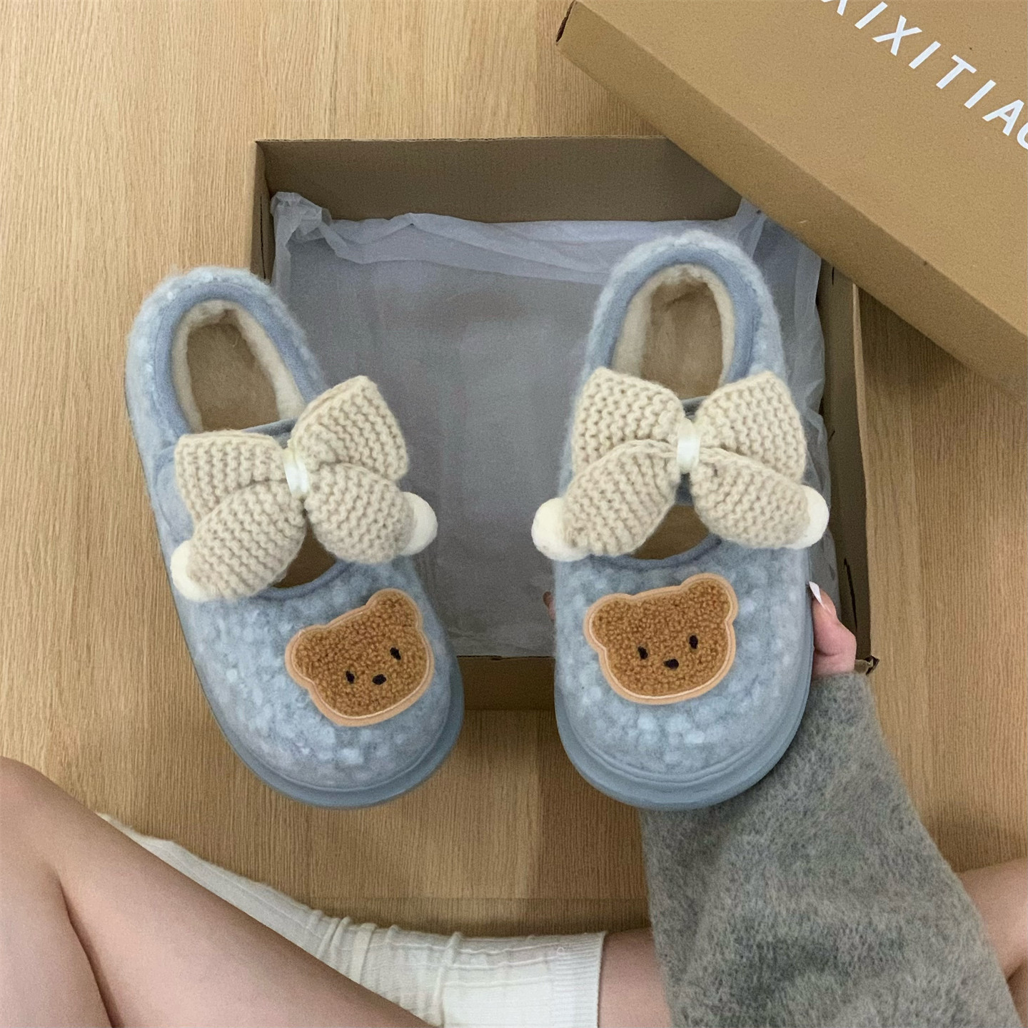 细细条 厚底玛丽珍豆豆鞋女ins可爱小熊防滑冬外穿网红魔术贴棉鞋,淘宝优惠券,粉丝福利购,淘宝优惠卷