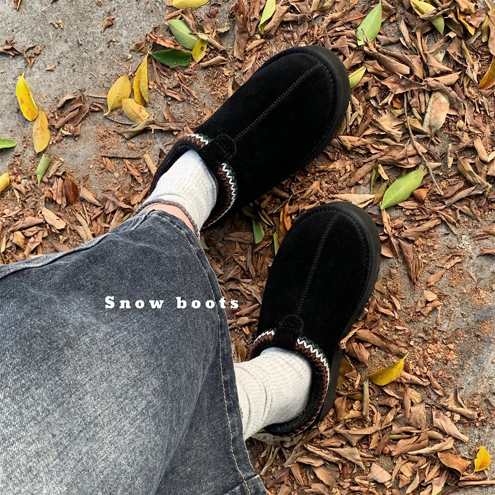 细细条 真牛皮羊毛民族风厚底雪地靴女冬时尚增高保暖毛毛半拖鞋,淘宝优惠券,粉丝福利购,淘宝优惠卷