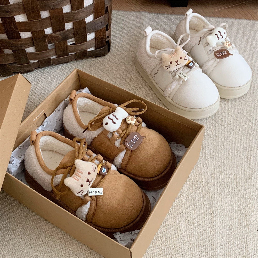 细细条 外穿棉鞋女厚底韩版ins时尚复古可爱小猫小鱼休闲系带板鞋,淘宝优惠券,粉丝福利购,淘宝优惠卷