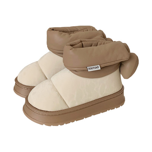 细细条 蝴蝶结雪地靴女冬季加绒保暖网红防水pu防滑厚底中筒棉靴 - 图3