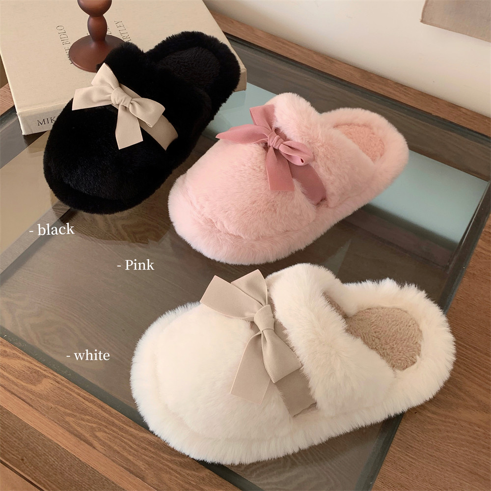 细细条 室内休闲防滑秋冬网红毛毛拖鞋韩系蝴蝶结仙女风棉拖鞋女,淘宝优惠券,粉丝福利购,淘宝优惠卷
