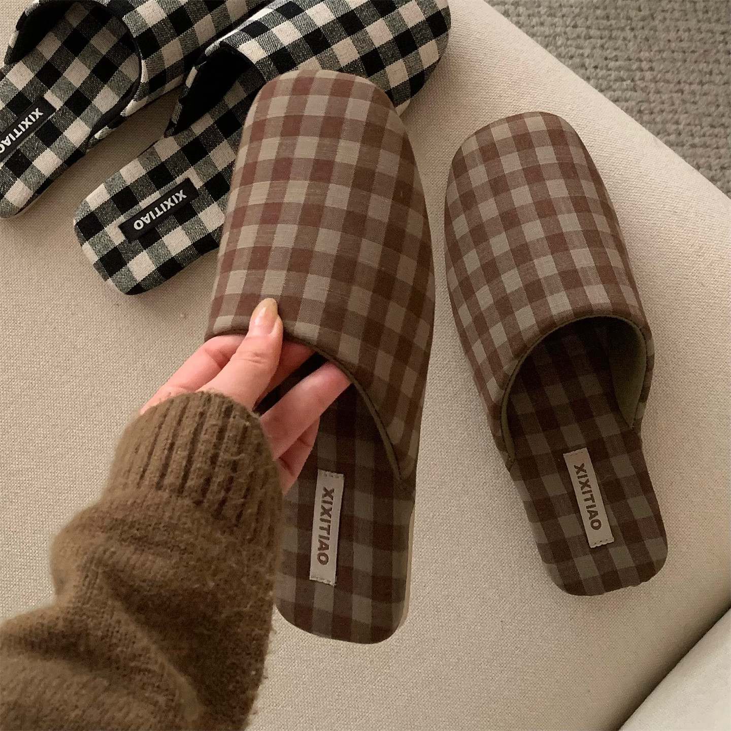Thin Japanese style home fabric floor shoes for women