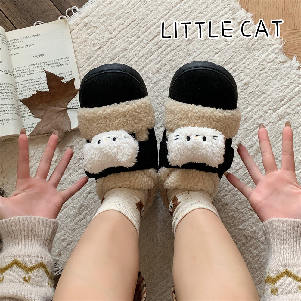 细细条 秋冬可爱小猫咪豆豆鞋女休闲复古拼色魔术贴加绒亲子棉鞋,淘宝优惠券,粉丝福利购,淘宝优惠卷