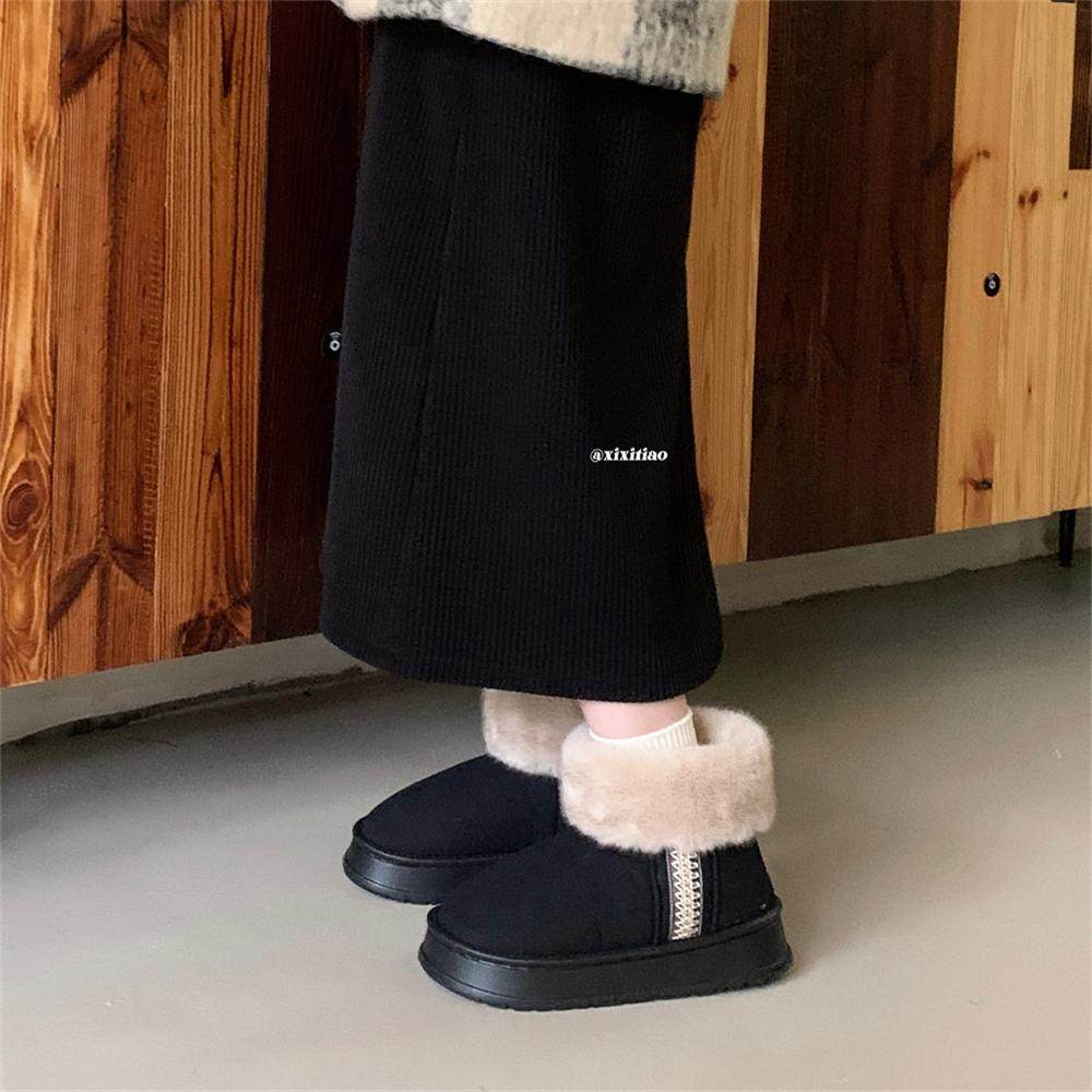 细细条 中筒靴棉靴冬简约季ins保暖休闲户外创意撞色东北棉鞋女士,淘宝优惠券,粉丝福利购,淘宝优惠卷