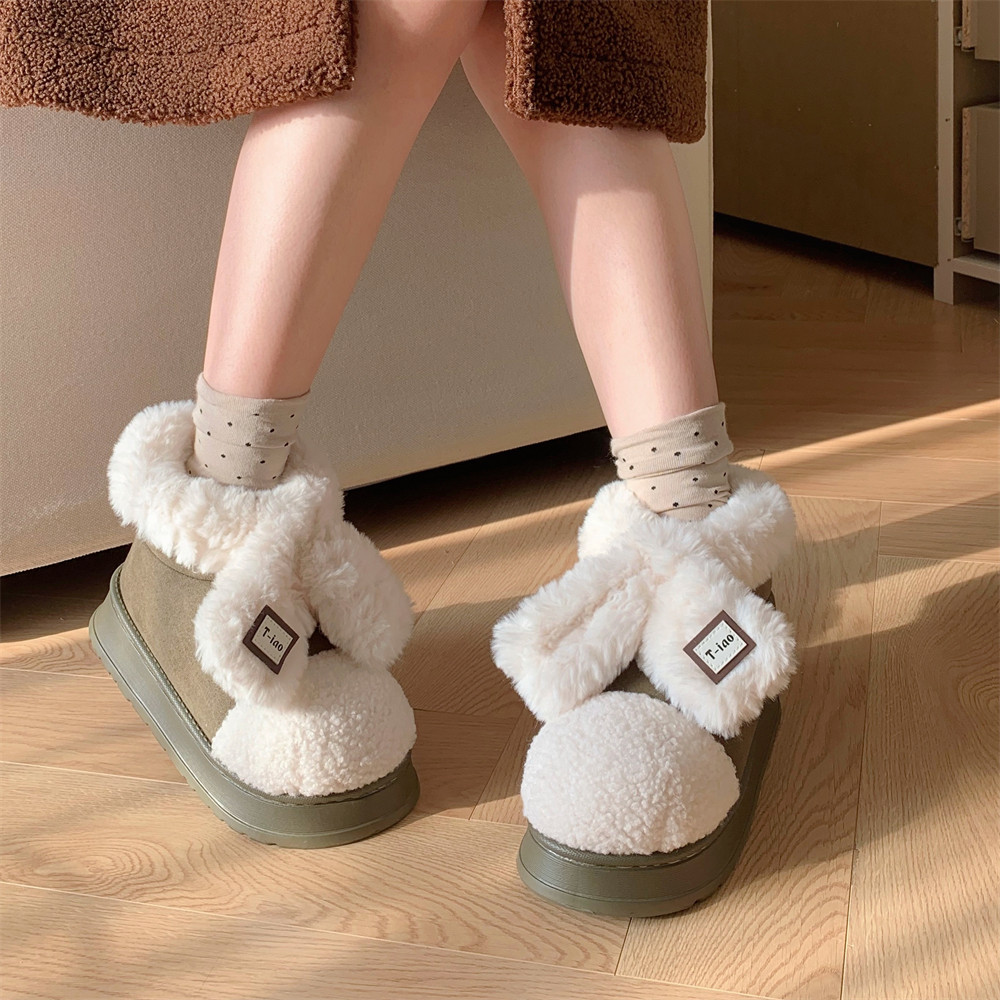 细细条 舒适保暖毛毛雪地靴厚底网红冬季外穿时尚拼色东北棉鞋女,淘宝优惠券,粉丝福利购,淘宝优惠卷