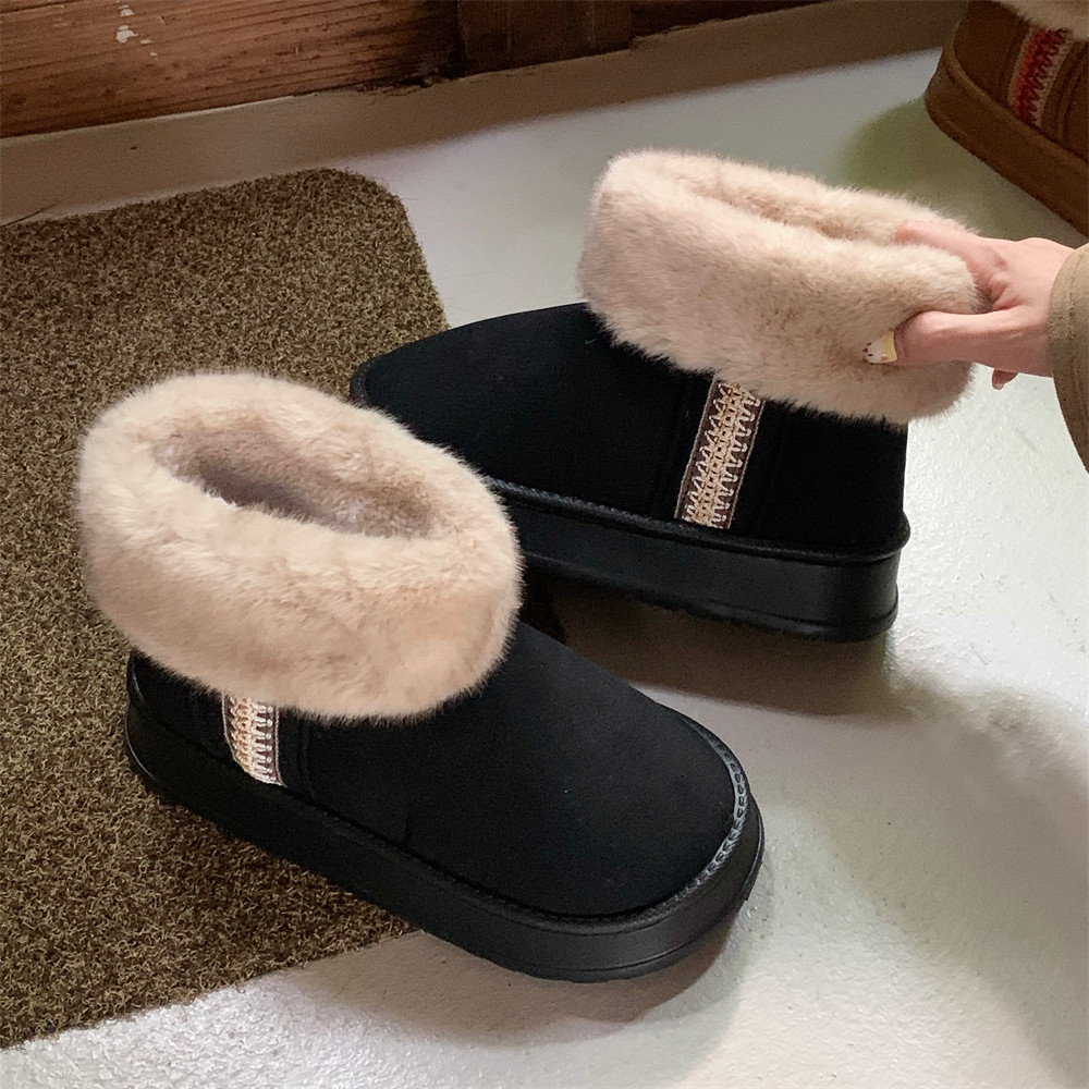 细细条 中筒靴棉靴冬简约季ins保暖休闲户外创意撞色东北棉鞋女士,淘宝优惠券,粉丝福利购,淘宝优惠卷