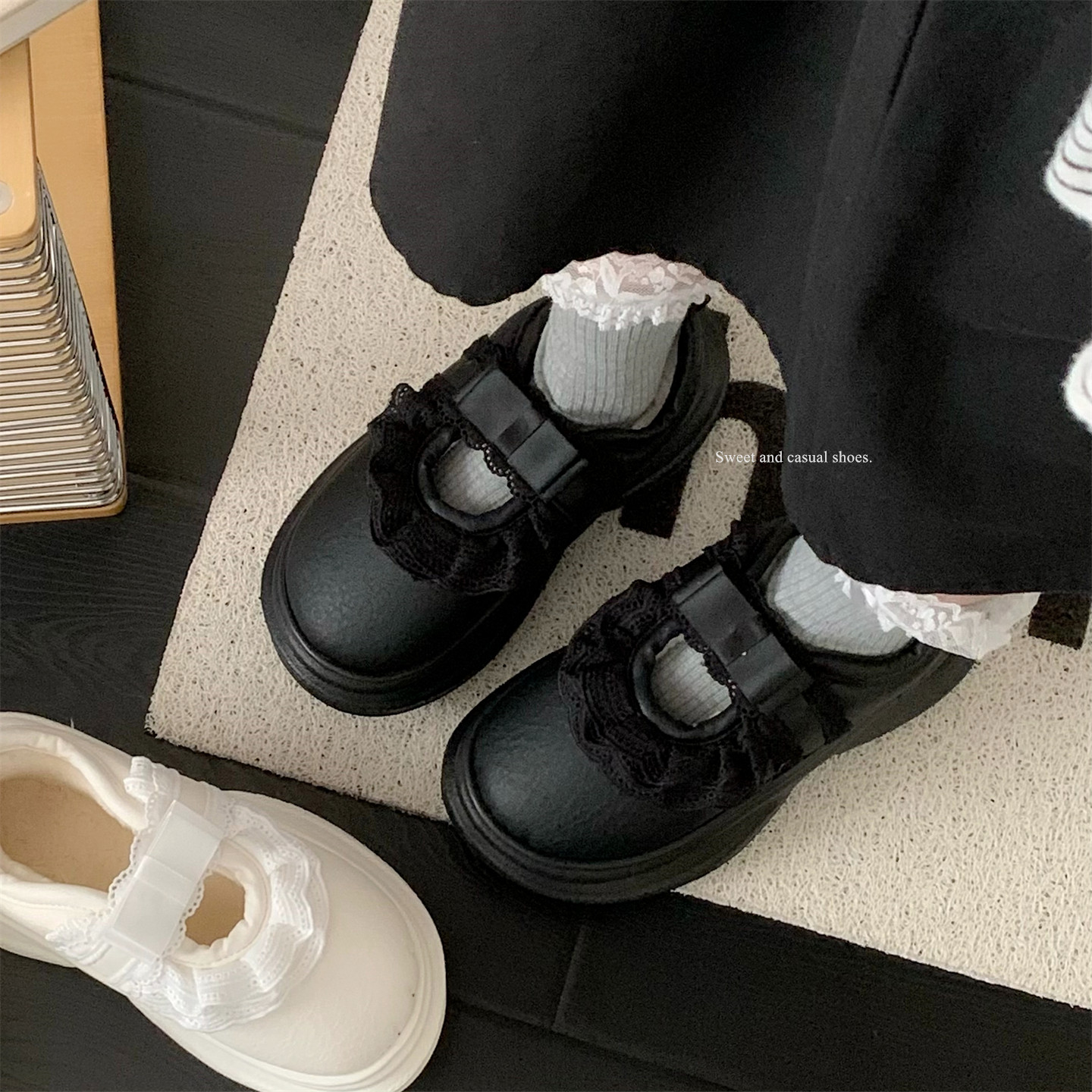 细细条 韩系甜美花边休闲防水女鞋玛丽珍豆豆鞋冬厚底洛丽塔棉鞋,淘宝优惠券,粉丝福利购,淘宝优惠卷