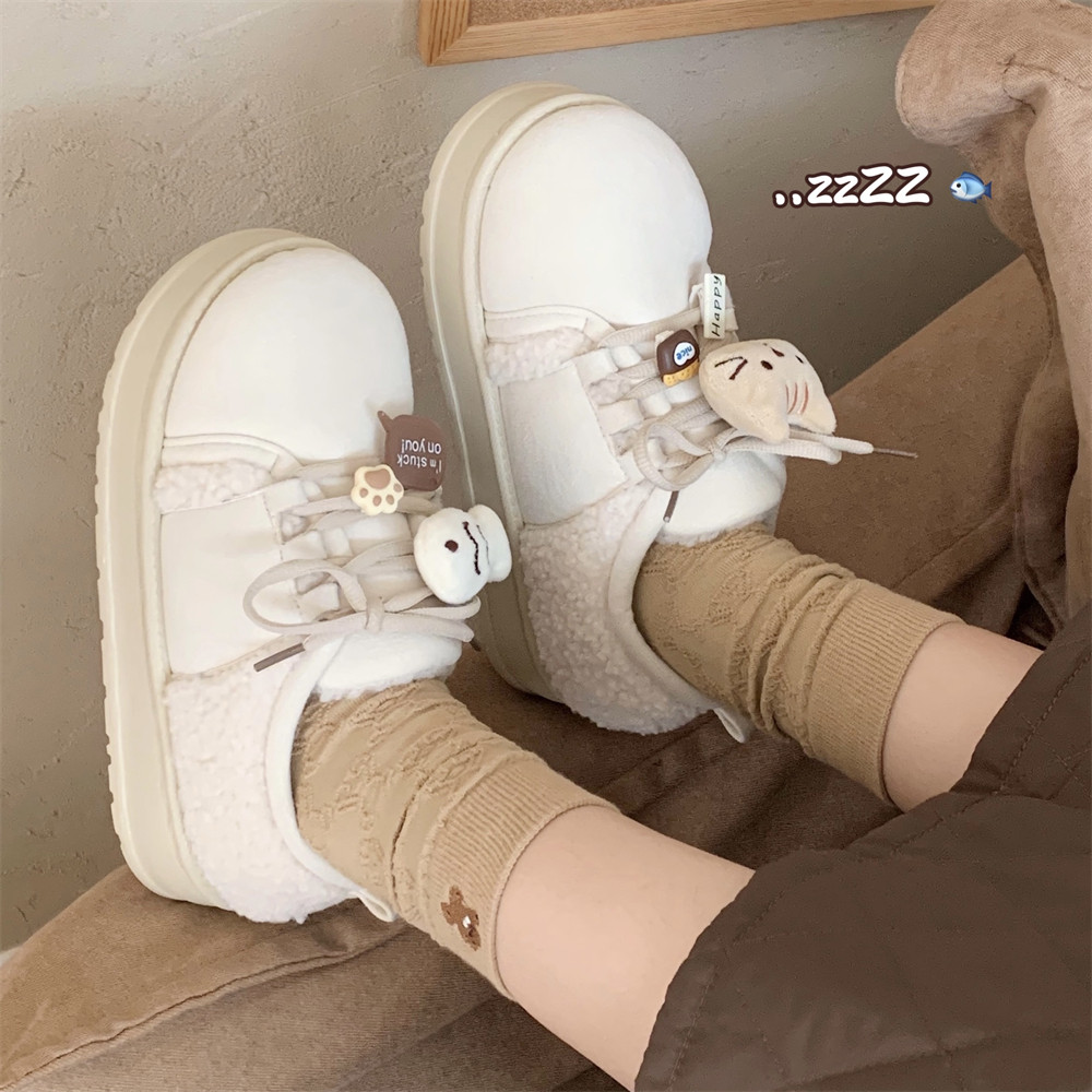 细细条 外穿棉鞋女厚底韩版ins时尚复古可爱小猫小鱼休闲系带板鞋,淘宝优惠券,粉丝福利购,淘宝优惠卷