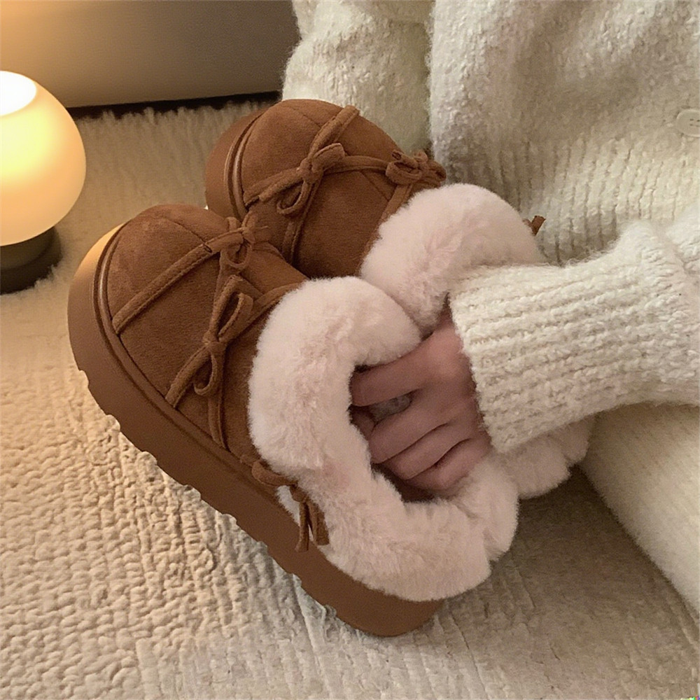 细细条 韩系蝴蝶结一脚蹬毛毛鞋女冬外穿厚底加绒保暖乐福棉拖鞋,淘宝优惠券,粉丝福利购,淘宝优惠卷