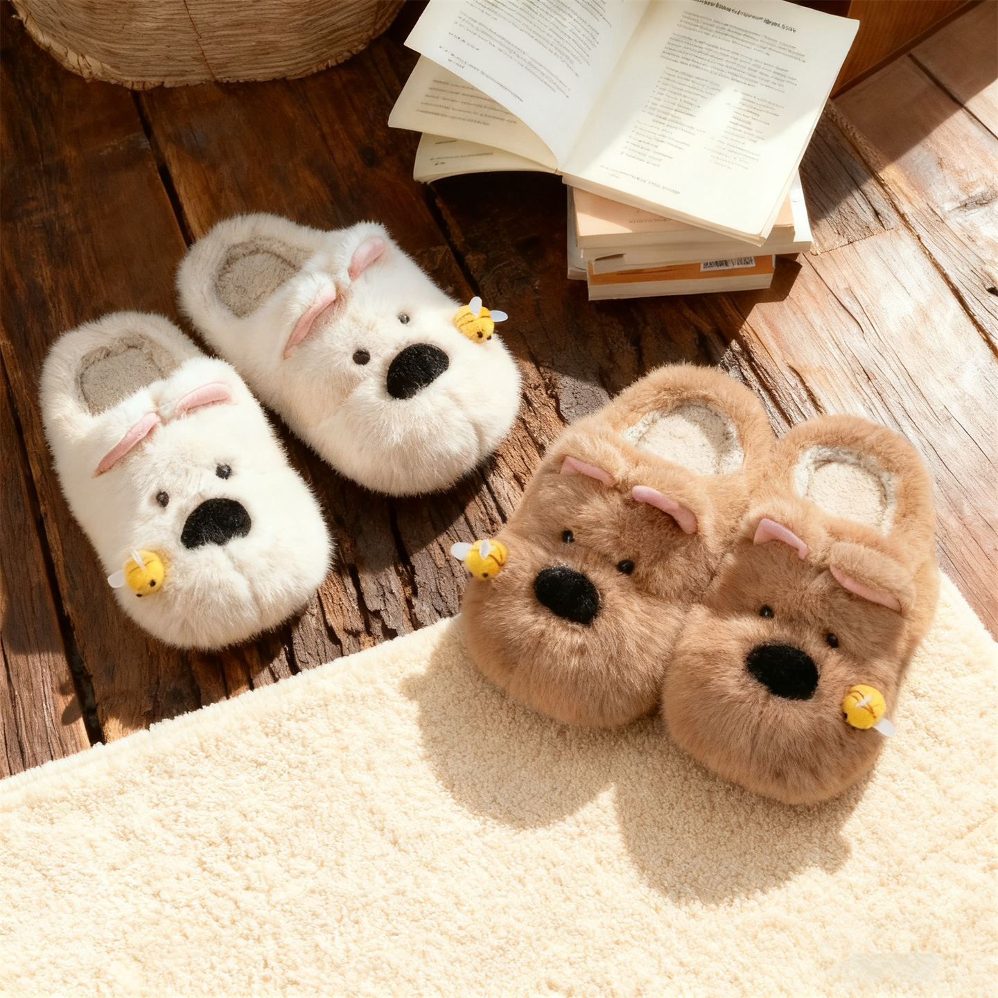 细细条 被蜜蜂蛰的西高地小狗棉拖鞋男女冬ins可爱情侣居家毛毛鞋,淘宝优惠券,粉丝福利购,淘宝优惠卷