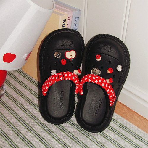 细细条 时尚diy苹果番茄洞洞鞋女2025夏季新款厚底防滑沙滩凉拖鞋 - 图1