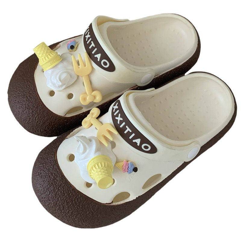 细细条 DIY冰淇淋叉子洞洞鞋女时尚拿铁色夏季学生包头外穿凉拖鞋,淘宝优惠券,粉丝福利购,淘宝优惠卷