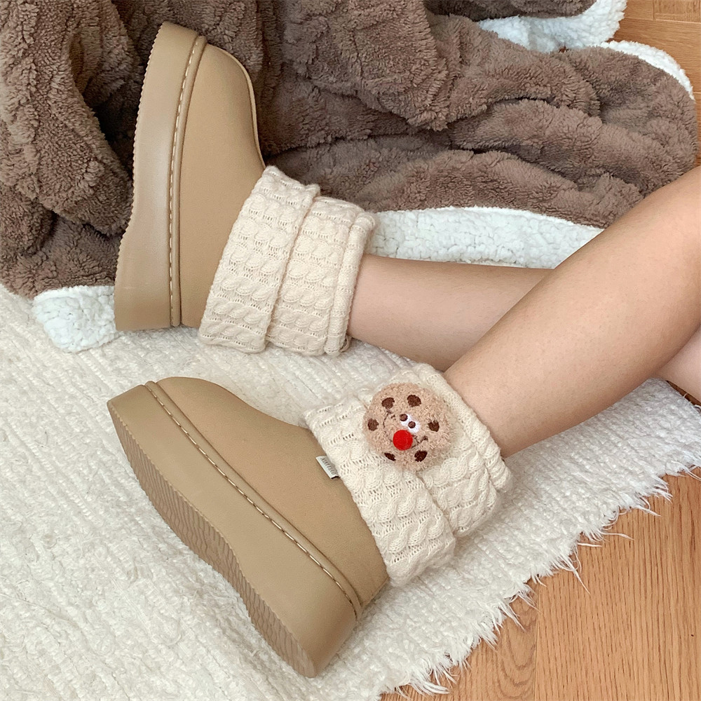 细细条 增高外穿冬季中筒棉靴趣味红鼻子曲奇饼干ins拼色雪地靴女,淘宝优惠券,粉丝福利购,淘宝优惠卷